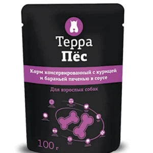 Консервы Терра Пёс для собак с курицей и бараньей печенью в соусе, 100 г
